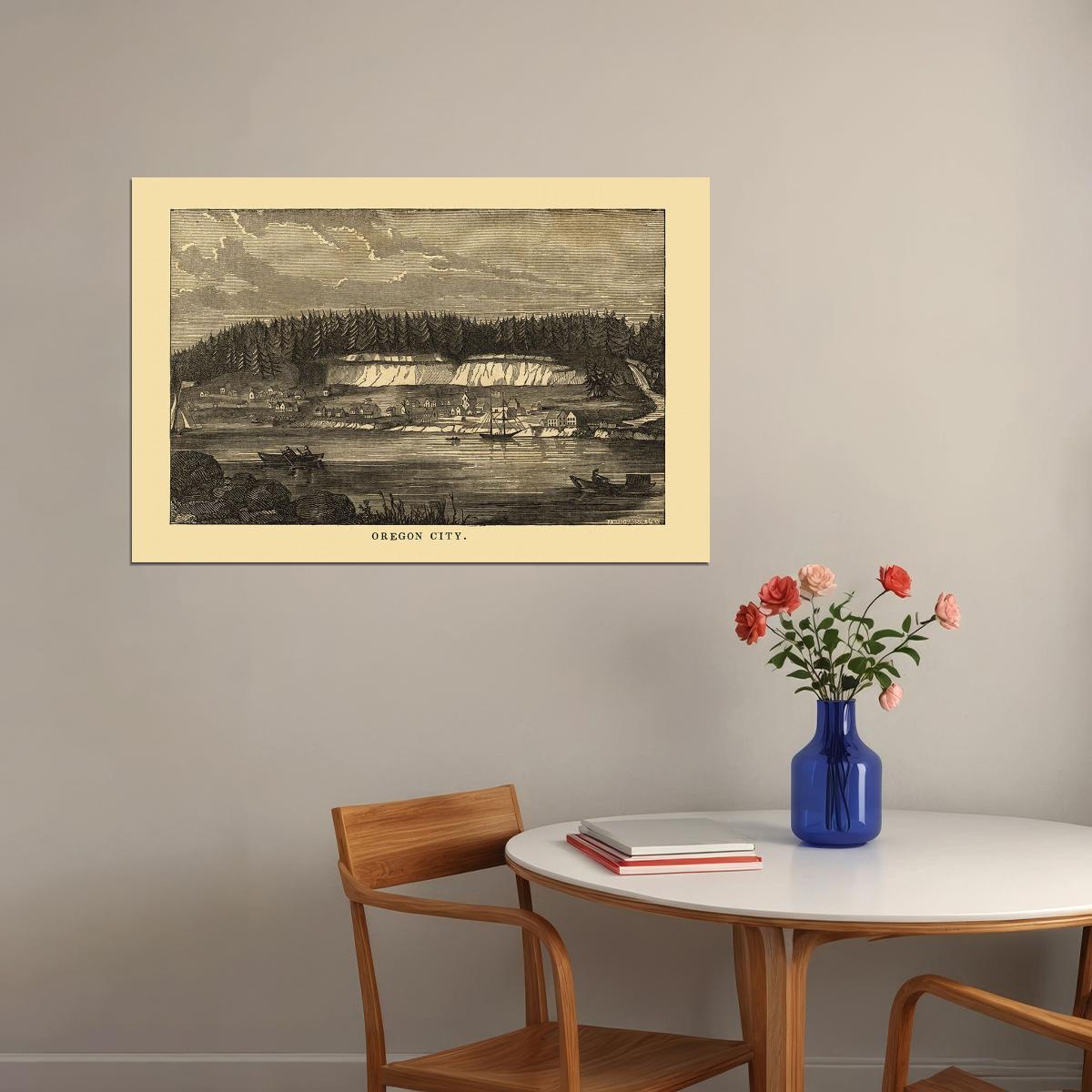 Oregon City Or 1850s Historic Panoramic Town Map Poster Wall Art Print Home Wall Decor