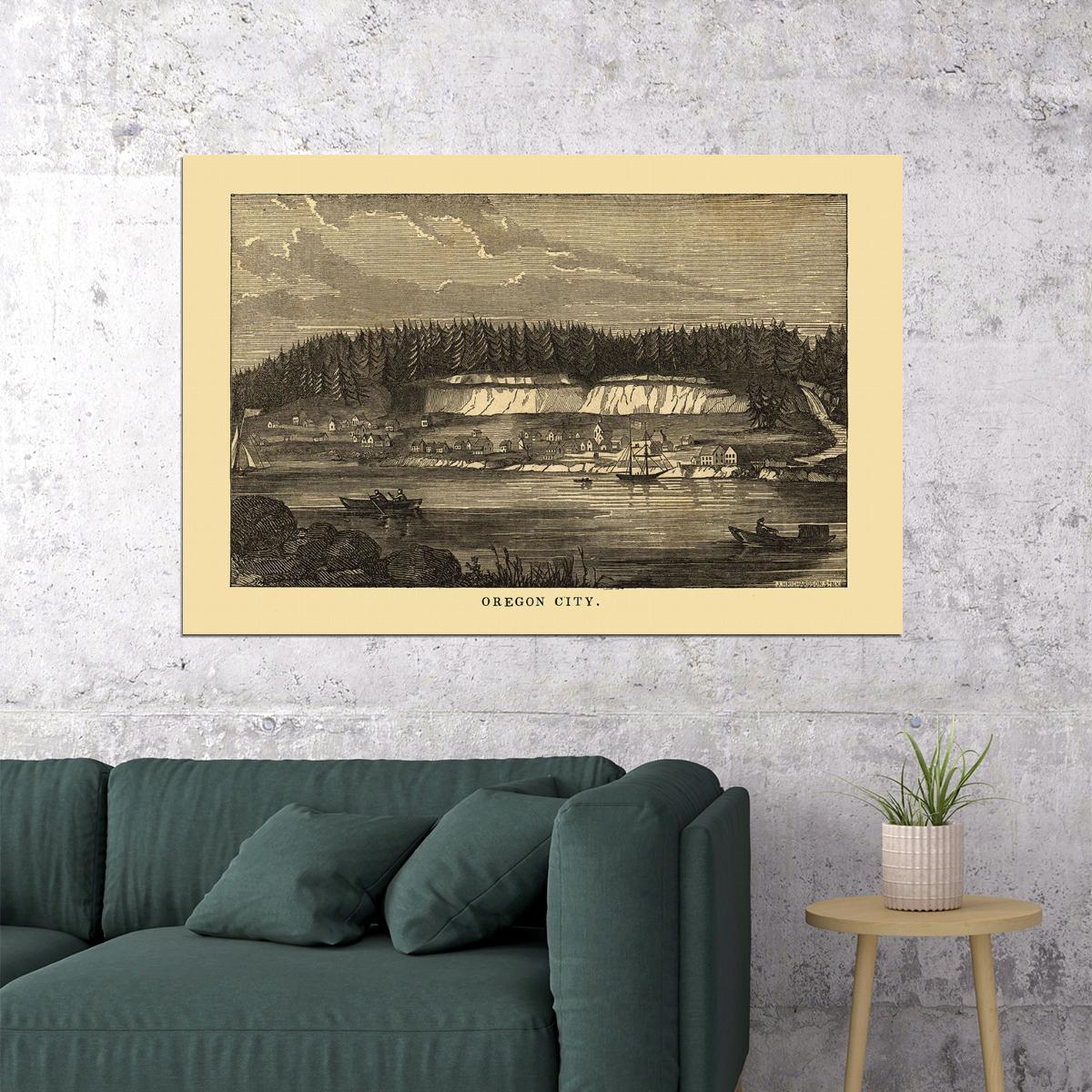 Oregon City Or 1850s Historic Panoramic Town Map Poster Wall Art Print Home Wall Decor