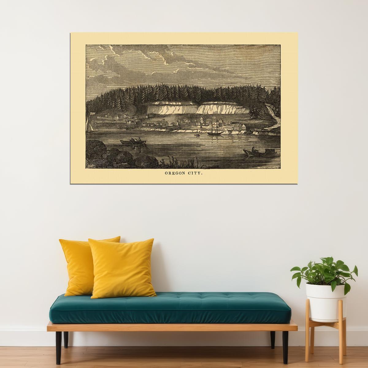 Oregon City Or 1850s Historic Panoramic Town Map Poster Wall Art Print Home Wall Decor