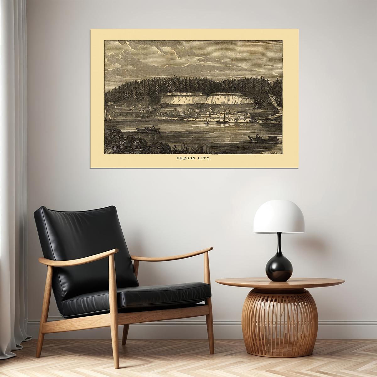 Oregon City Or 1850s Historic Panoramic Town Map Poster Wall Art Print Home Wall Decor