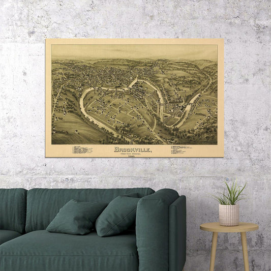 Brookville Pennsylvania 1895 Historic Panoramic Town Map Poster Wall Art Print Home Wall Decor - xonomax