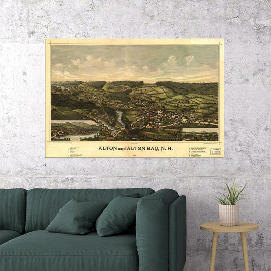 Bird's Eye View 1888 Alton And Alton Bay Vintage City Map Poster Wall Art Print Home Wall Decor - xonomax