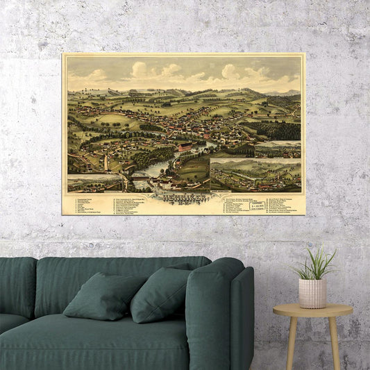 Bird's Eye View 1889 Henniker Nh Vintage Style City Map Poster Wall Art Print Home Wall Decor - xonomax
