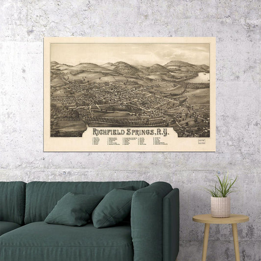Bird's Eye View 1885 Richfield Springs New York City Map Poster Wall Art Print Home Wall Decor - xonomax