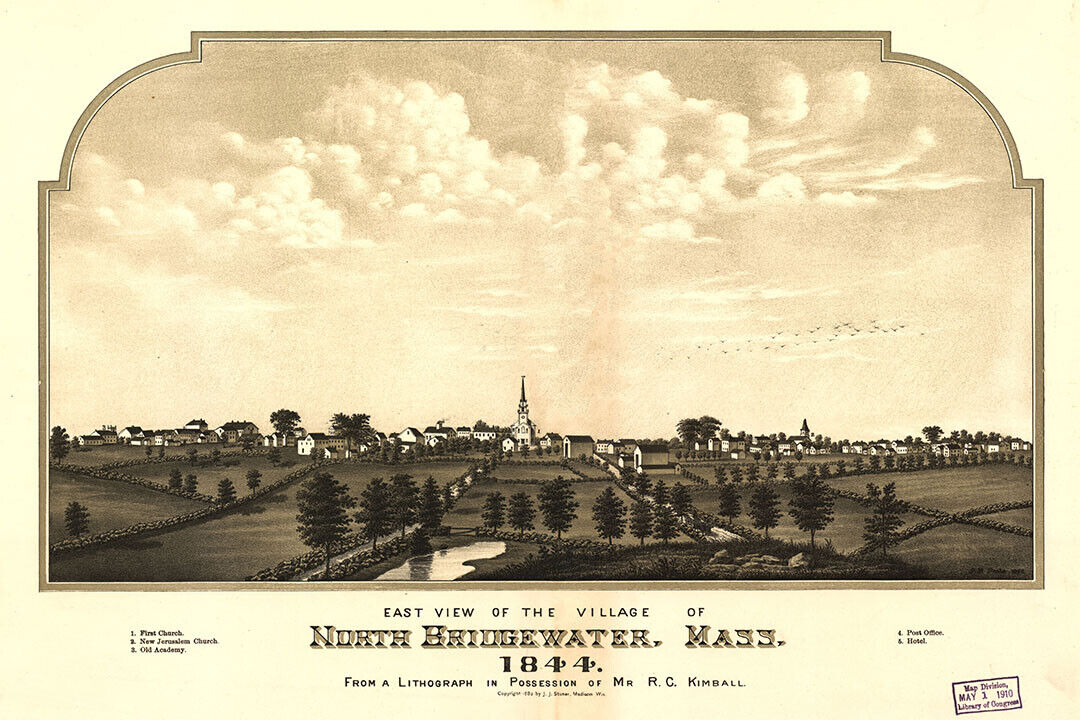 North Bridgewater Massachusetts 1844 Panoramic Town Map Poster Wall Art Print Home Wall Decor