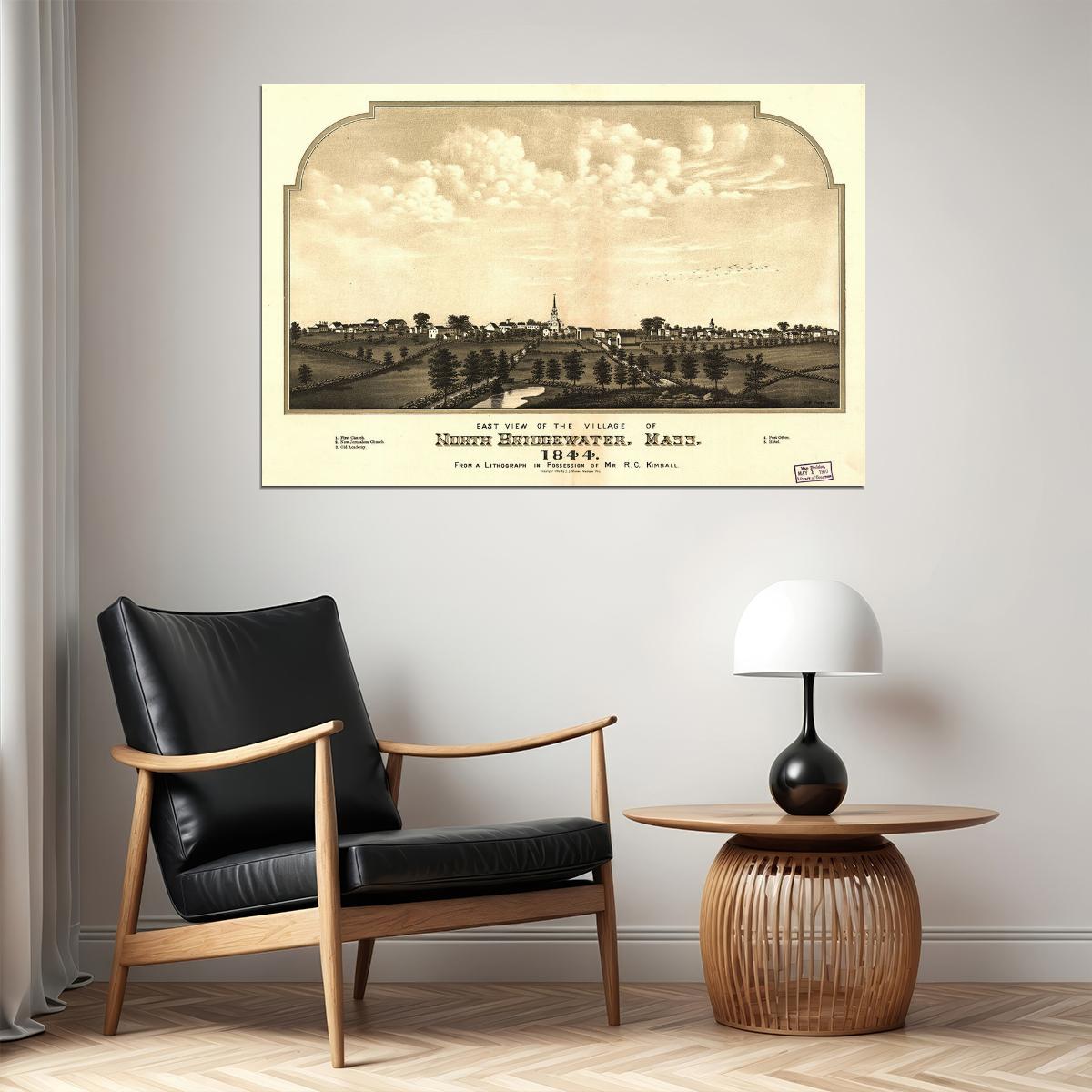 North Bridgewater Massachusetts 1844 Panoramic Town Map Poster Wall Art Print Home Wall Decor
