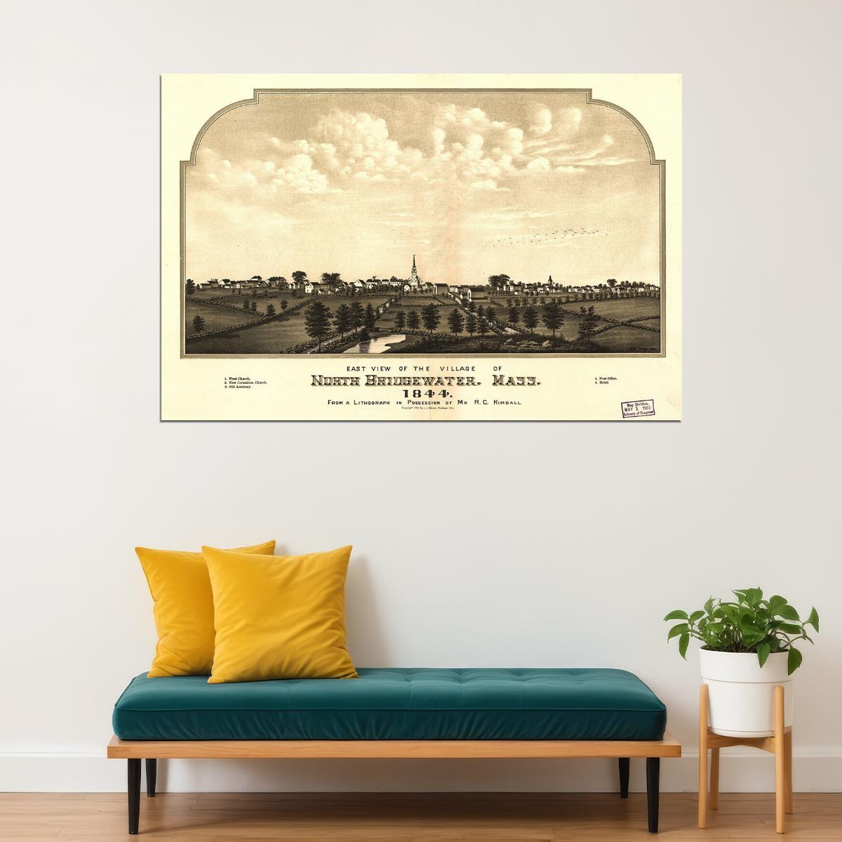 North Bridgewater Massachusetts 1844 Panoramic Town Map Poster Wall Art Print Home Wall Decor
