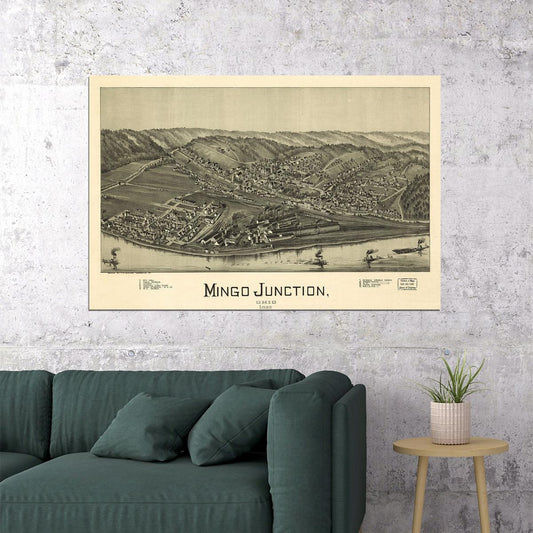 1890 Mingo Junction Ohio Vintage Old Panoramic City Mapwall Poster Wall Art Print Home Wall Decor - xonomax
