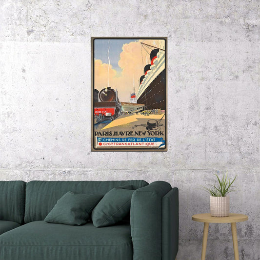 1920s Paris Havre New York Vintage Transatlantic Travel Poster Wall Art Print Home Wall Decor - xonomax