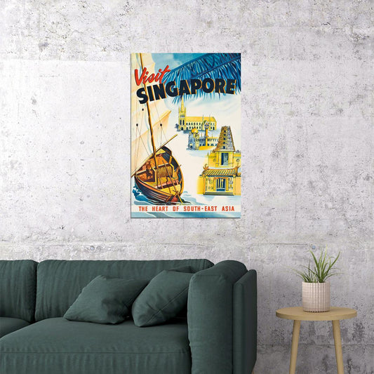 1950s Visit Singapore Vintage Style Asian Travel Poster Wall Art Print Home Wall Decor - xonomax