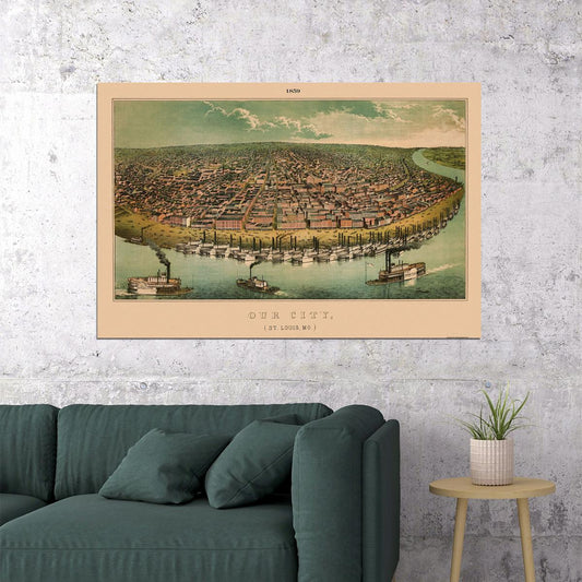 Bird's Eye View 1859 St. Louis Mo Vintage Style City Map Poster Wall Art Print Home Wall Decor - xonomax