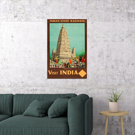 1930s Visit India Budh Gaya Vintage Style Railway Travel Poster Wall Art Print Home Wall Decor - xonomax