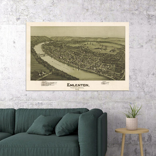 Bird's Eye View 1897 Emlenton Pennsylvania Vintage Map Poster Wall Art Print Home Wall Decor - xonomax
