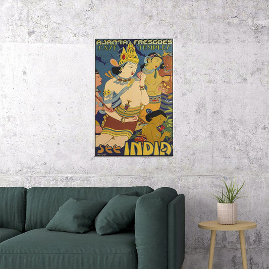 The Cave Temples And Ajanta Frescoes-1930s Indian Travel Poster Wall Art Print Home Wall Decor - xonomax