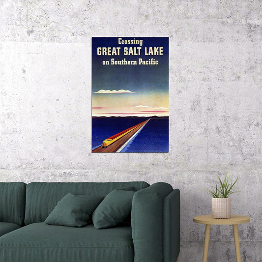 1940 Great Salt Lake Southern Pacific Vintage Train Travel Poster Wall Art Print Home Wall Decor - xonomax