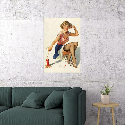1950s Pin-up Looking For Trouble Lighting Fireworks Poster Wall Art Print Home Wall Decor - xonomax