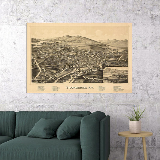 1891 Ticonderoga New York Old Panoramic City Map Vintage Poster Wall Art Print Home Wall Decor - xonomax