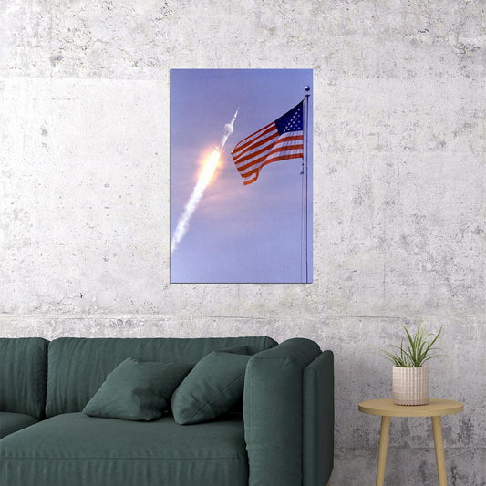 Apollo 11 Lift-off Photo Rocket And Us Flag Kennedy Space Poster Wall Art Print Home Wall Decor - xonomax
