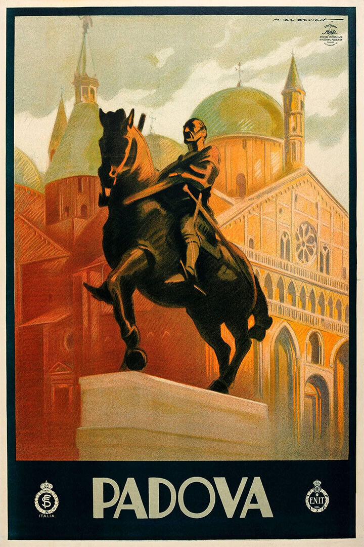 1930s Padova Italy Monument Of Gattamelata Statue Travel Poster Wall Art Print Home Wall Decor
