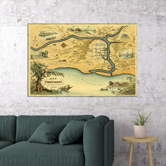 1830s Map Of The Town Of Chicago Vintage Centennial Map Poster Wall Art Print Home Wall Decor - xonomax