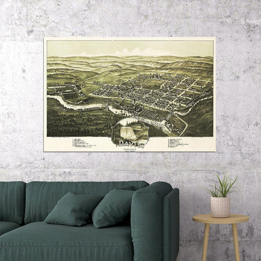 Davis California Aerial Birds Eye View Map Vintage Style Poster Wall Art Print Home Wall Decor - xonomax