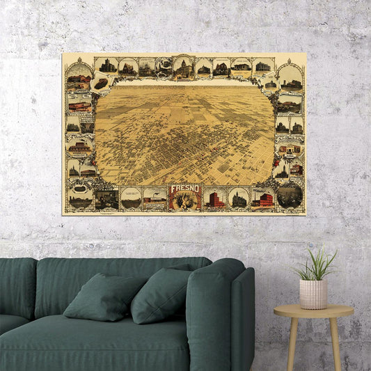 1901 Fresno California Vintage Old Panoramic City Map Poster Wall Art Print Home Wall Decor - xonomax