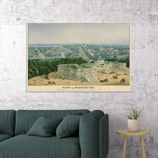 Bird's Eye View 1852 Washington Dc Vintage Style City Map Poster Wall Art Print Home Wall Decor - xonomax