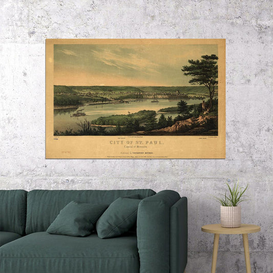 Bird's Eye View 1853 Saint Paul Minnesota Vintage City Map Poster Wall Art Print Home Wall Decor - xonomax