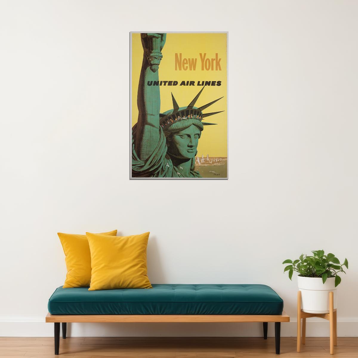 New York Statue Of Liberty 1960s Classic Airline Travel Poster Wall Art Print Home Wall Decor - xonomax