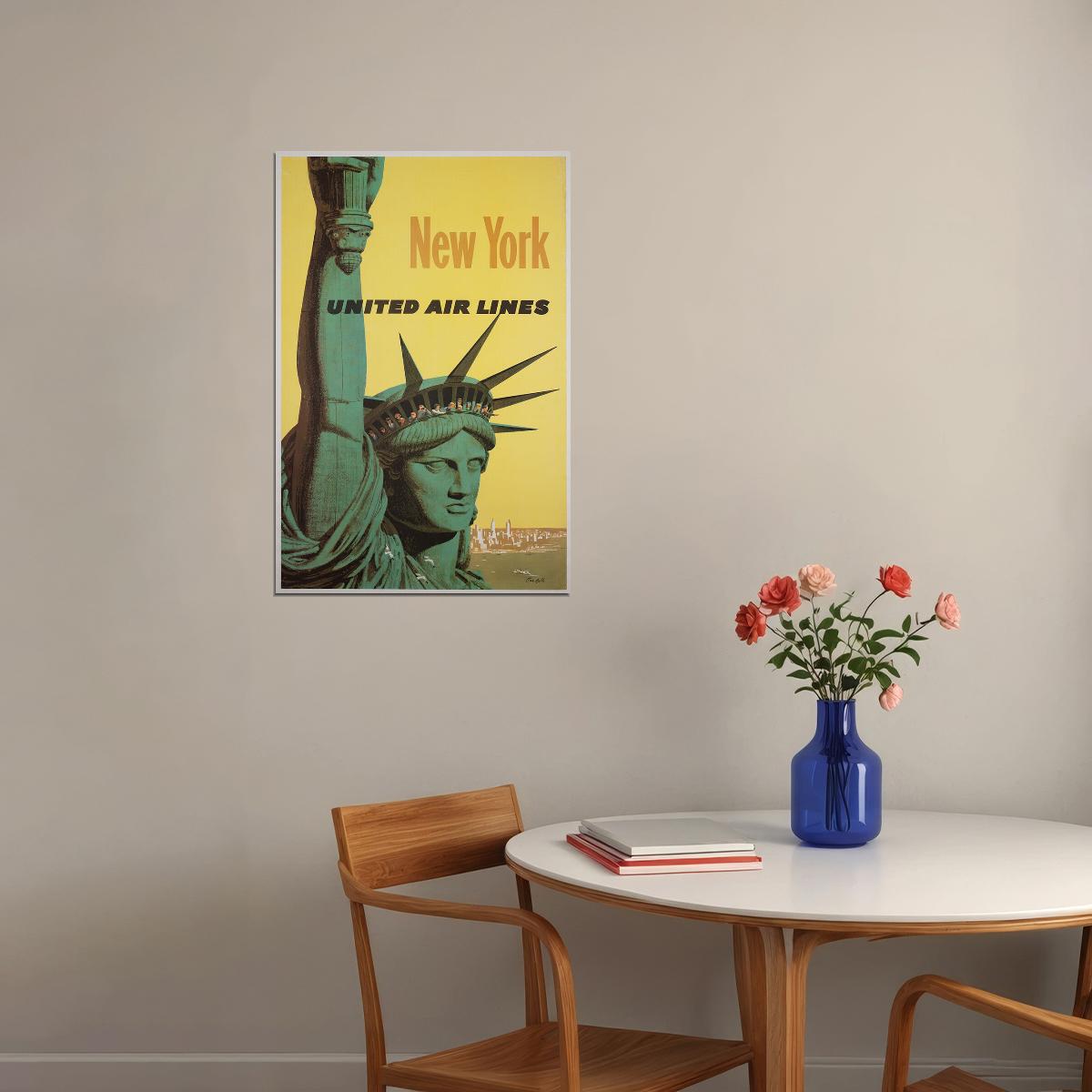 New York Statue Of Liberty 1960s Classic Airline Travel Poster Wall Art Print Home Wall Decor - xonomax
