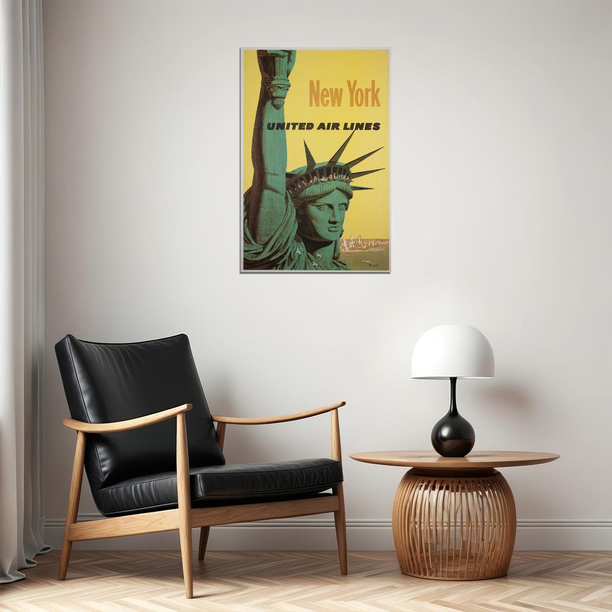 New York Statue Of Liberty 1960s Classic Airline Travel Poster Wall Art Print Home Wall Decor - xonomax