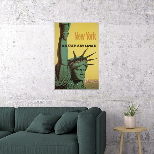 New York Statue Of Liberty 1960s Classic Airline Travel Poster Wall Art Print Home Wall Decor - xonomax