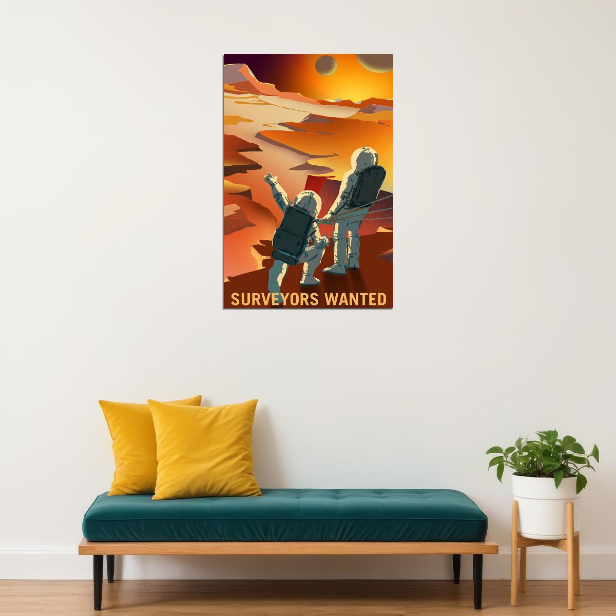 Surveyors Wanted Outer Space Exploration Retro Travel Poster Wall Art Print Home Wall Decor - xonomax