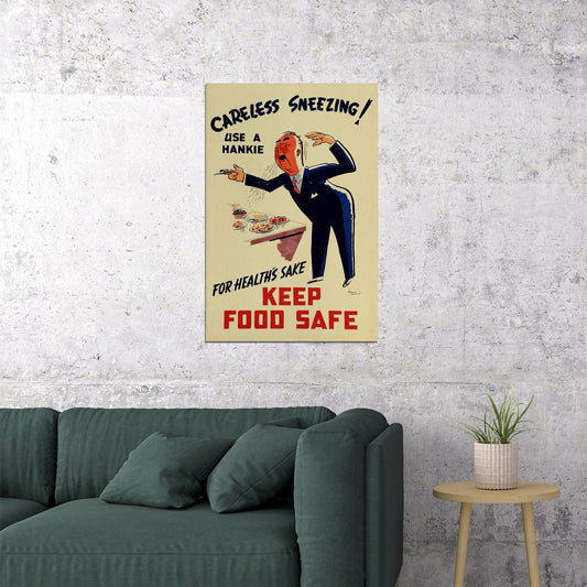 1940s Keep Food Safe Don't Sneeze! Vintage Health Poster Wall Art Print Home Wall Decor - xonomax