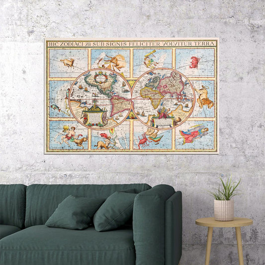 1615 Astrology Unusual Historic Old World Zodiac Map Poster Wall Art Print Home Wall Decor - xonomax