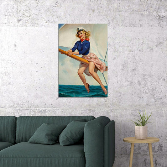 Bow Spirit 1960s Vintage Cute Pin-up Captain Girl Poster Wall Art Print Home Wall Decor - xonomax
