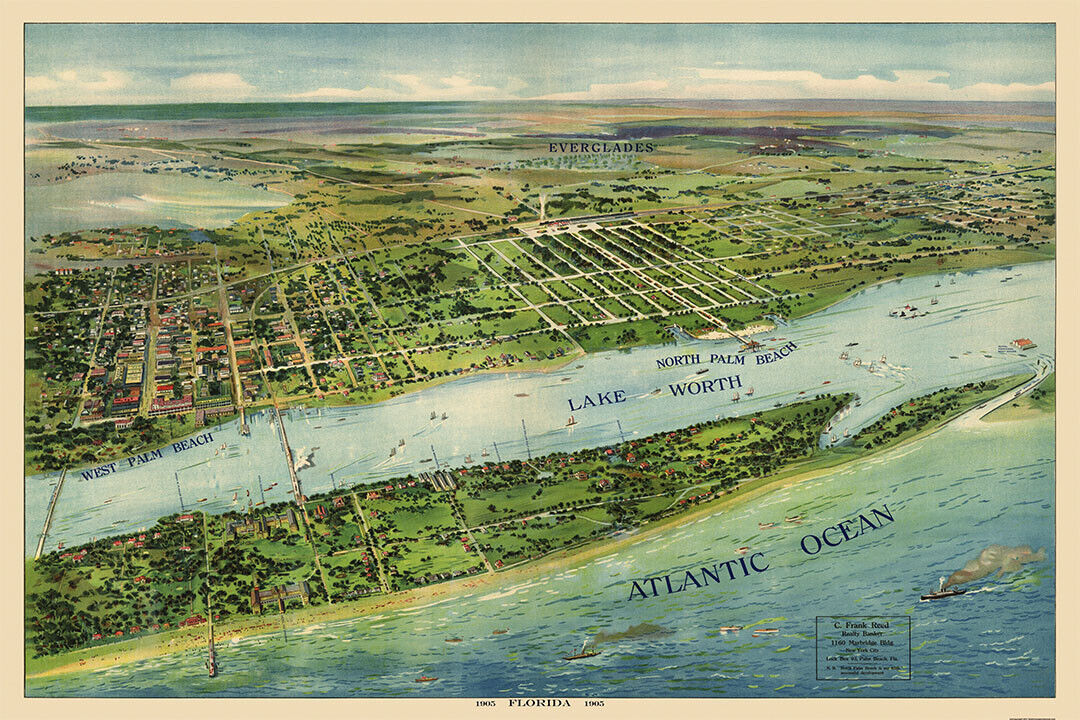 West Palm Beach Florida 1915 Historic Panoramic Town Map Poster Wall Art Print Home Wall Decor