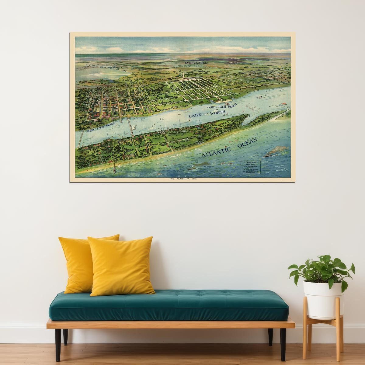 West Palm Beach Florida 1915 Historic Panoramic Town Map Poster Wall Art Print Home Wall Decor