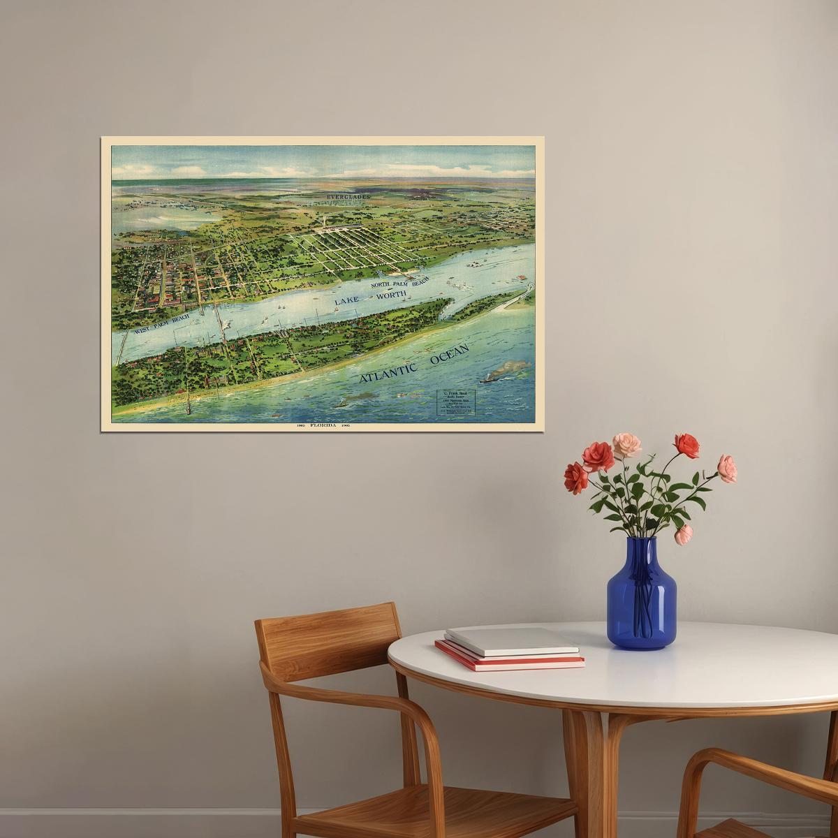 West Palm Beach Florida 1915 Historic Panoramic Town Map Poster Wall Art Print Home Wall Decor
