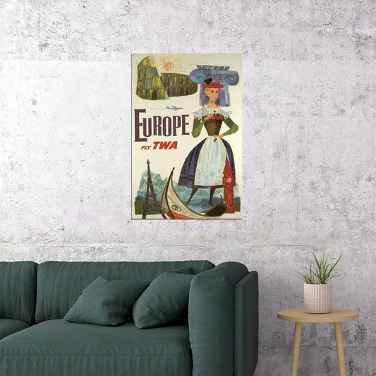 1960s Europe Fly Twa Superjets Vintage Style Air Travel Poster Wall Art Print Home Wall Decor - xonomax