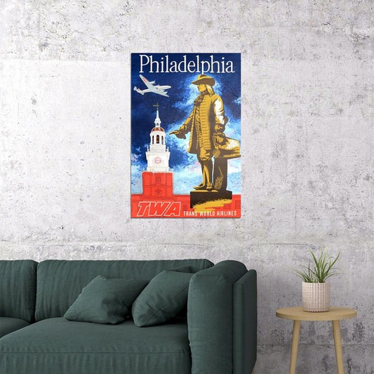 Twa Ben Franklin Liberty Hall Philadelphia 1950s Vintage Poster Wall Art Print Home Wall Decor - xonomax
