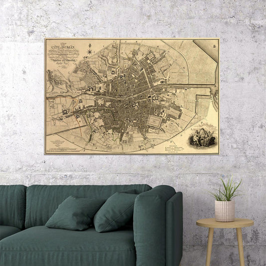 1797 Dublin Ireland Vintage Style City Plan Map Poster Wall Art Print Home Wall Decor - xonomax