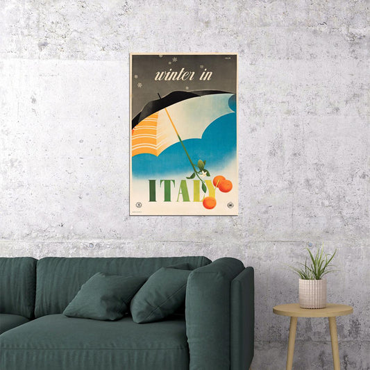 Winter In Italy Umbrella 1950s Vintage Style Travel Poster Wall Art Print Home Wall Decor - xonomax