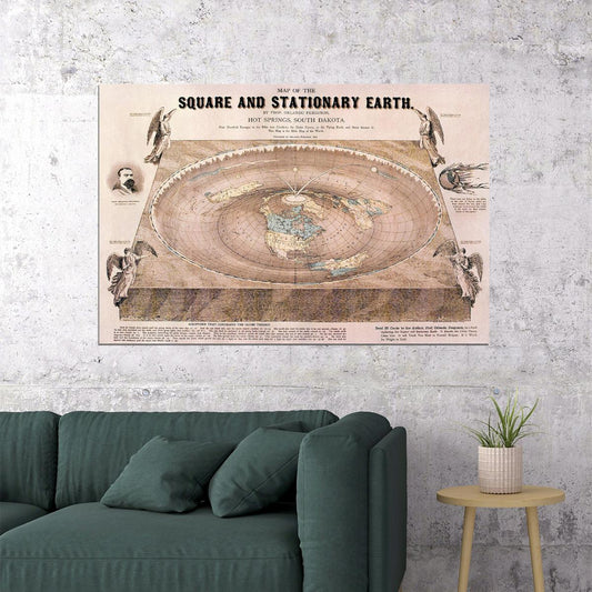 Maps Square Stationary Earth 1893 Flat Earth Map Poster Wall Art Print Home Wall Decor - xonomax