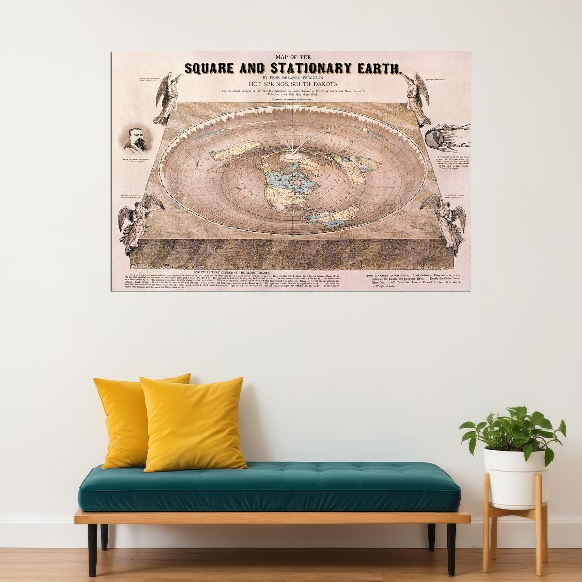 Maps Square Stationary Earth 1893 Flat Earth Map Poster Wall Art Print Home Wall Decor