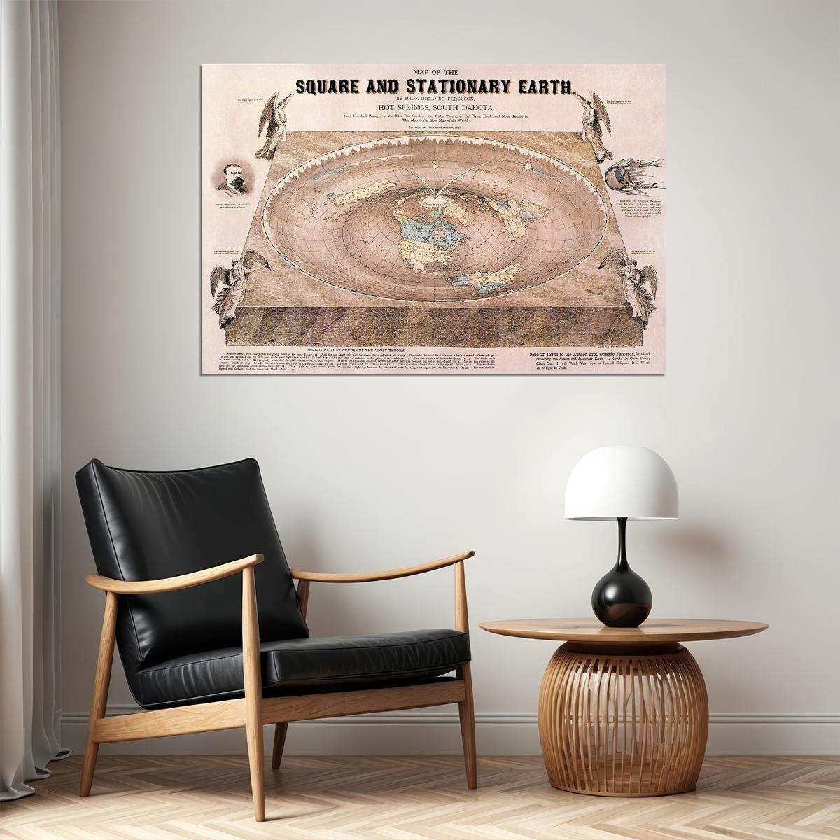 Maps Square Stationary Earth 1893 Flat Earth Map Poster Wall Art Print Home Wall Decor
