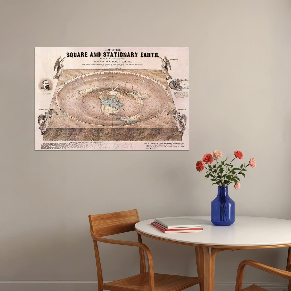 Maps Square Stationary Earth 1893 Flat Earth Map Poster Wall Art Print Home Wall Decor