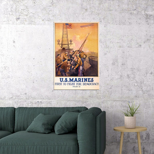 1917 Us Marines First To Fight Usmc Wwi Recruiting Poster Wall Art Print Home Wall Decor - xonomax