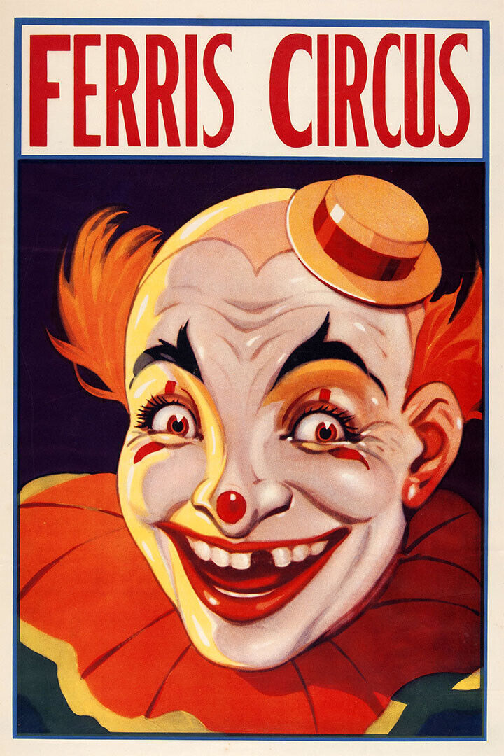 1930s Clown Ferris Circus Creepy Clown Poster Wall Art Print Home Wall Decor - xonomax