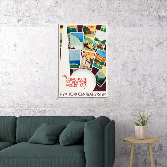 Ny Worlds Fair 1939 Scenic Route Vintage Railroad Travel Poster Wall Art Print Home Wall Decor - xonomax